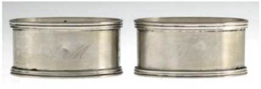Paar Serviettenringe, 800er Silber, punziert, ca. 56 g, Monogrammgravur "BM" und "AM", oval,