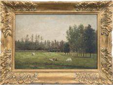 "Kühe auf der Weide", Öl/Holz, undeutl. sign. u.r., 22x32 cm, Rahmen