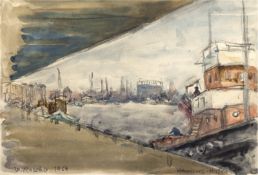 Rosche, W. (DDR-Künstler) "Hamburg- Hafen", Aquarell, signiert und dat. (19)54 u.l., Ortsbez