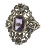 Ring, 585er GG/Silber (geprüft), besetzt mit Amethyst und 8 Diamantrosen, Ges.-Gew. 4,5 g, R