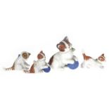 4 Miniaturfiguren "Katzen", Metzler & Ortloff, Porzellan polychrom bemalt, unterseitig gemark