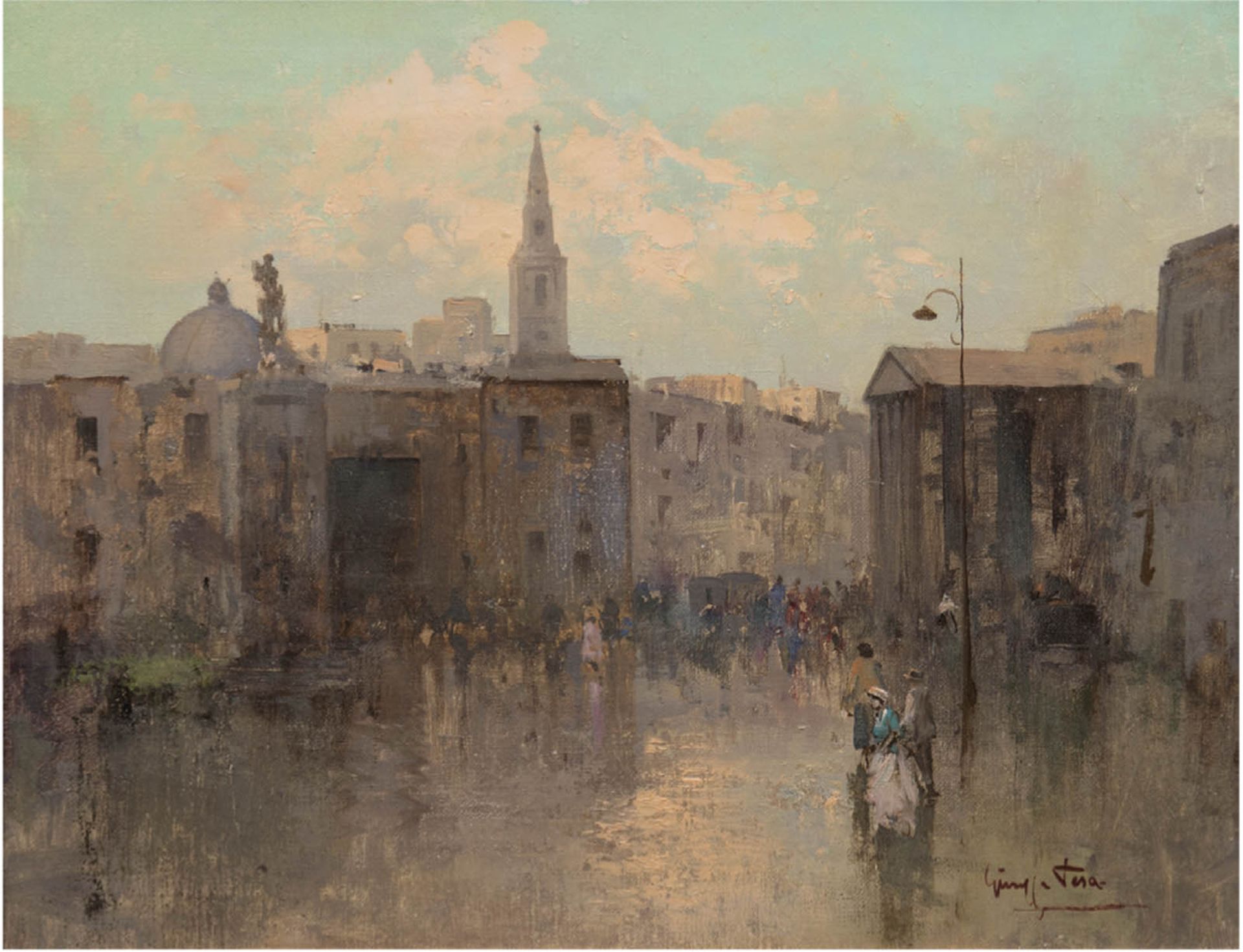 Tesa, Giuseppe (Italienischer Impressionist des 20. Jh.) "Italienische Straßenszene", Öl/Lw