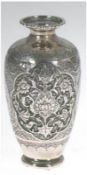 Vase, Persien, Silber, punziert und geprüft, ca. 137 g, reicher Floral- und Vogeldekor, Gebr