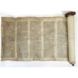 Torarolle, 18./19. Jh., Hebräische Handschrift auf zusammengehefteten Pergamentbögen, aufge