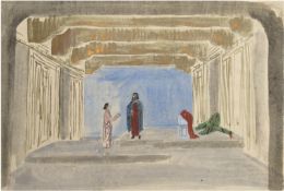 Kluth, Karl (1898 Halle-1972 Hamburg) "Auf der Theaterbühne", Aquarell, signiert u.r., rü