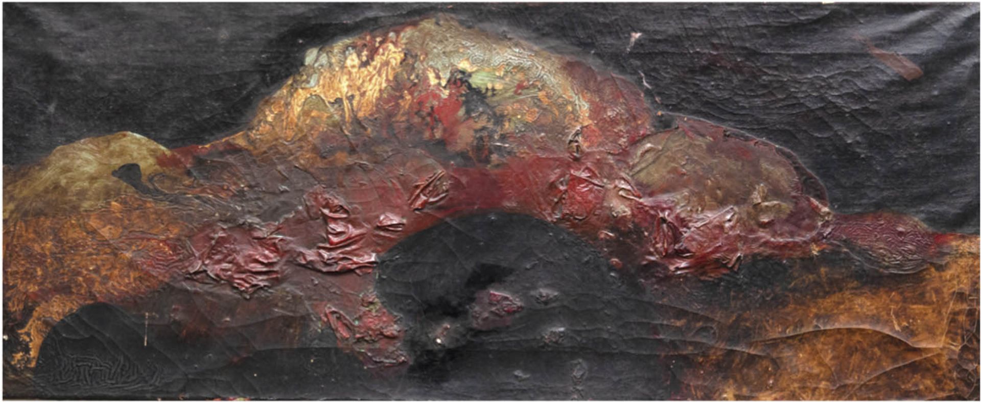 "Abstrakt", unsign., Öl/Lw., teilweise pastös, kl. Farbabplatzungen, 73x30 cm