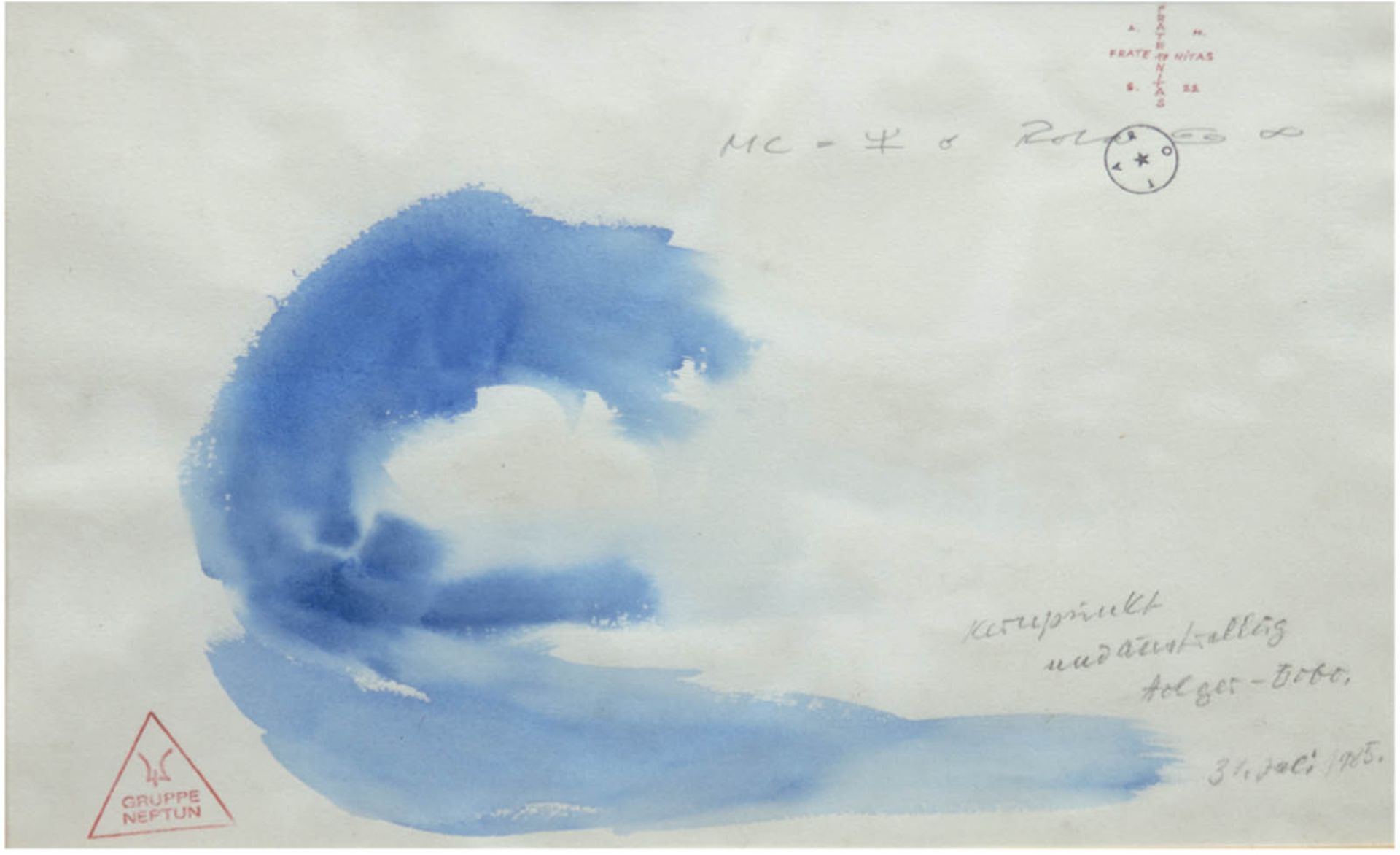 "Rota-Gruppe Neptun", Aquarell, mit handschriftlichen Aufzeichnungen, dat. 31.7.1985, 25,5x38