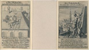 "Der Dachdecker" und "Der Schieferdecker", Kupferstich, 17./18. Jh., je 13,5x9 cm, im Passepa
