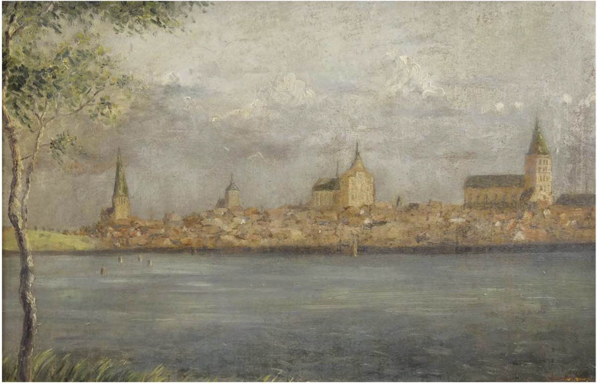 Blankenburg, Richard (1891 Rostock-1955 Rostock) "Rostockansicht vom Gehlsdorfer Ufer", Öl/M