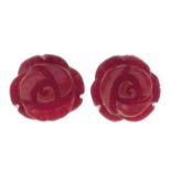 Ohrstecker, 925er AG, echte Koralle in Form einer Rose, rot, Durchmesser ca. 12 mm