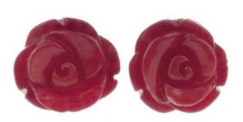 Ohrstecker, 925er AG, echte Koralle in Form einer Rose, rot, Durchmesser ca. 12 mm