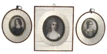 3 Miniaturen mit Damenbildnissen "Gräfin Potocka", "Jeanne Gray" und "Lola Montez", 20. Jh.,