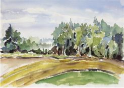 "Landschaft mit Bäumen", Aquarell/Papier, unsign., 32x45,5 cm, ungerahmt