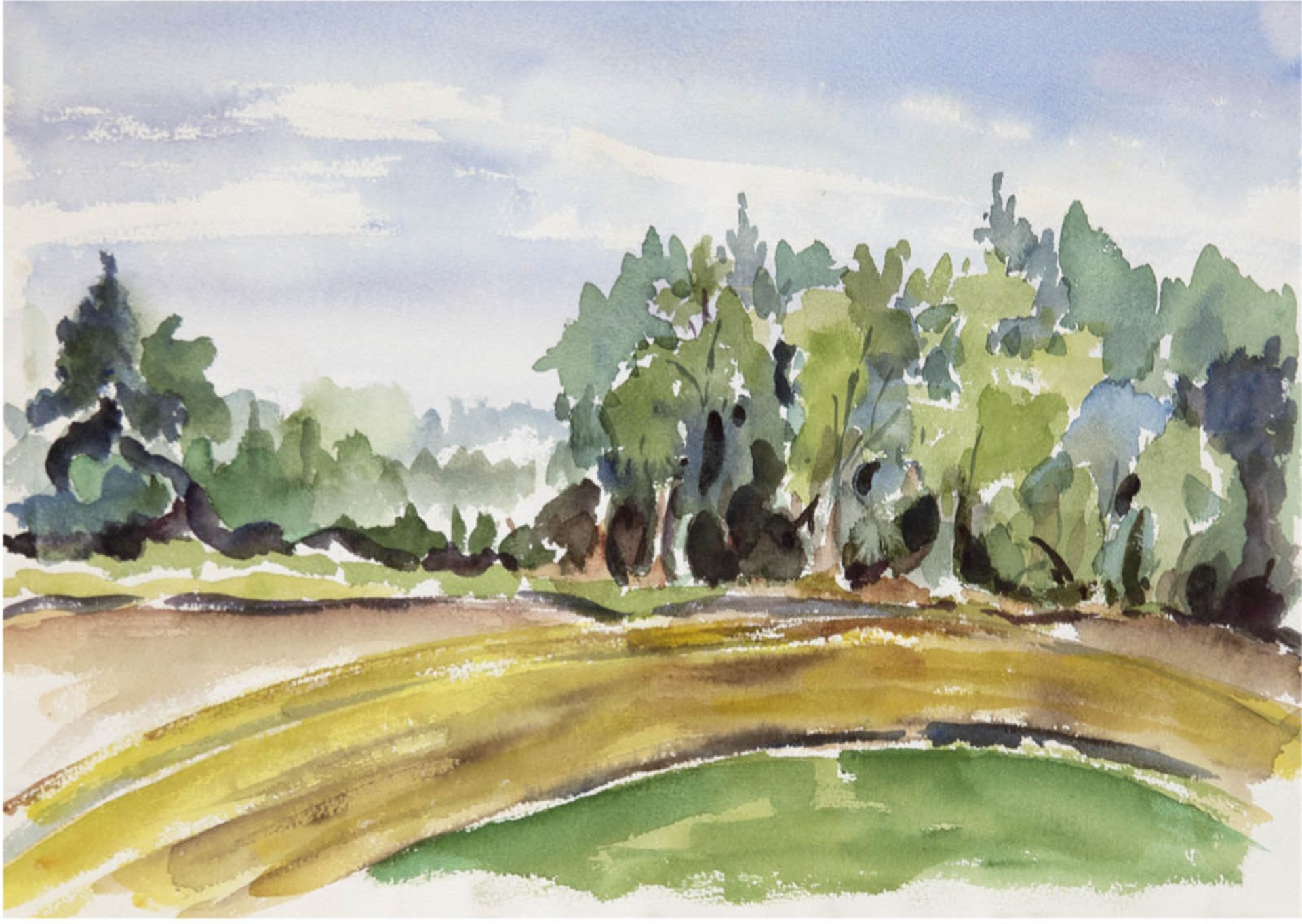 "Landschaft mit Bäumen", Aquarell/Papier, unsign., 32x45,5 cm, ungerahmt