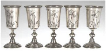 5 Schnapsbecher, Moskau 1899, 84 Zol. Silber, punziert, ca. 158 g, Beschaumeister Sergej Iwan