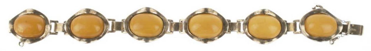 Bernstein-Armband, Butterscotch, 925er Silber, 6 Glieder mit ovalen Cabochons, L. 18,5 cm