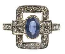 Ring, 750er GG, Gew. 3,2 g, Saphir 0,95 ct., feine Farbe, Brillanten 0,53 ct., RG 53, Innendu