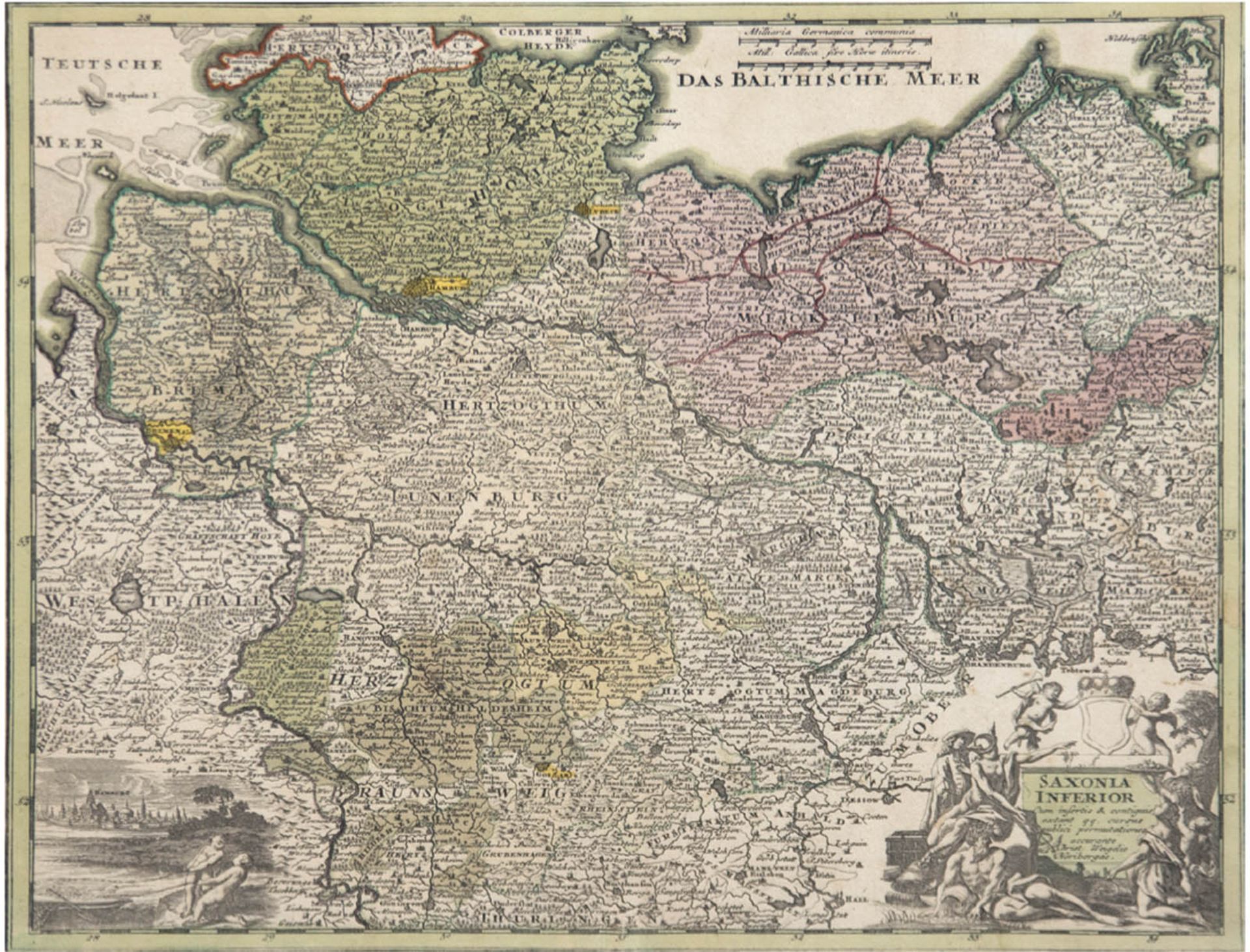 Kauffer, Michael (1673 Nürnberg-1756 ebenda) "Das Balthische Meer und Saxonia Inferior", kol