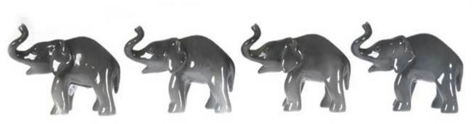 4 Figuren "Elefant mit erhobenem Rüssel", Metzler & Ortloff, Porzellan, grau bemalt, unterse
