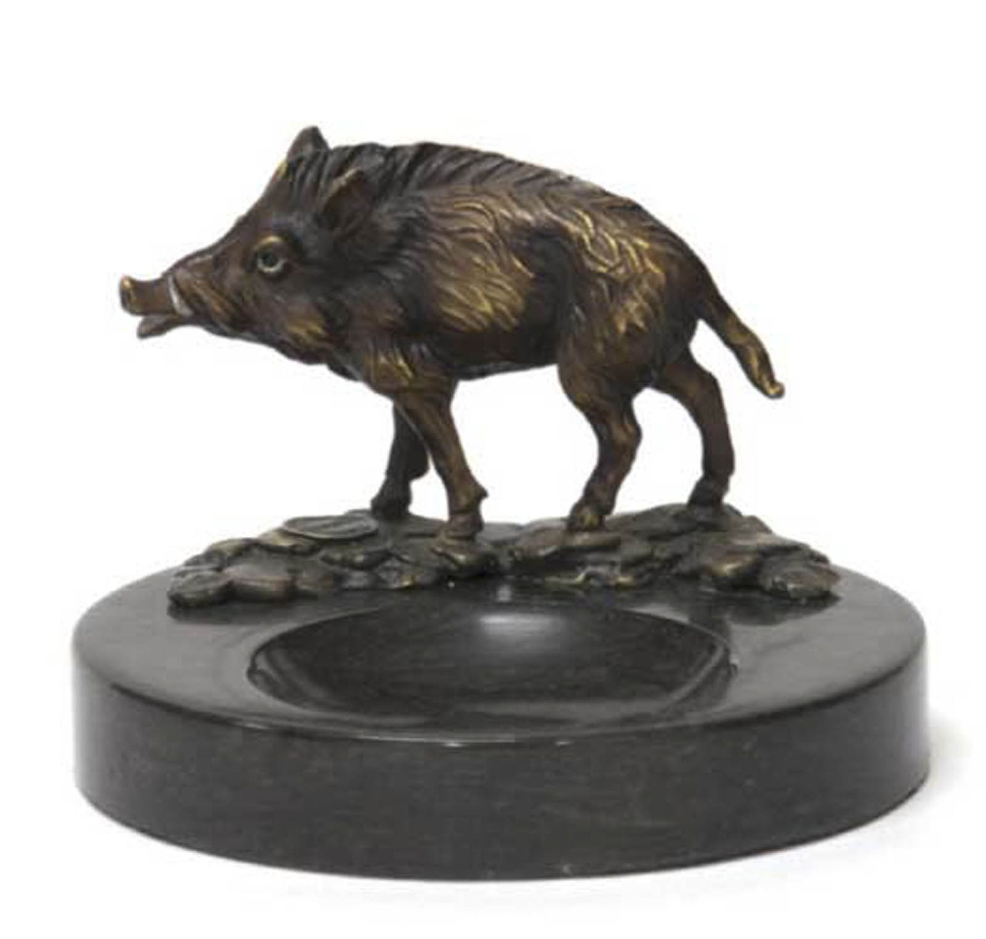 Bronze-Figur "Wildschwein", Nachguß 20. Jh., signiert "RB", braun patiniert, Gießermarke, a