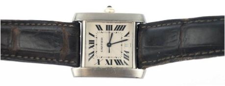 Herren-Armbanduhr "Cartier Tank", Automatic, 2302, CC 187443, Edelstahlgehäuse, helles Ziffe