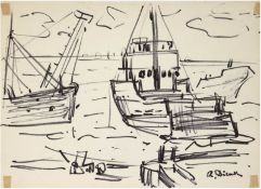 Diener, Rolf (1906 Gößnitz-1988 Hamburg) "Boote im Hafen", Filzstift/Papierl, sign. u.r., 3