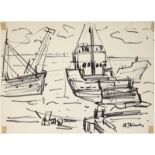 Diener, Rolf (1906 Gößnitz-1988 Hamburg) "Boote im Hafen", Filzstift/Papierl, sign. u.r., 3