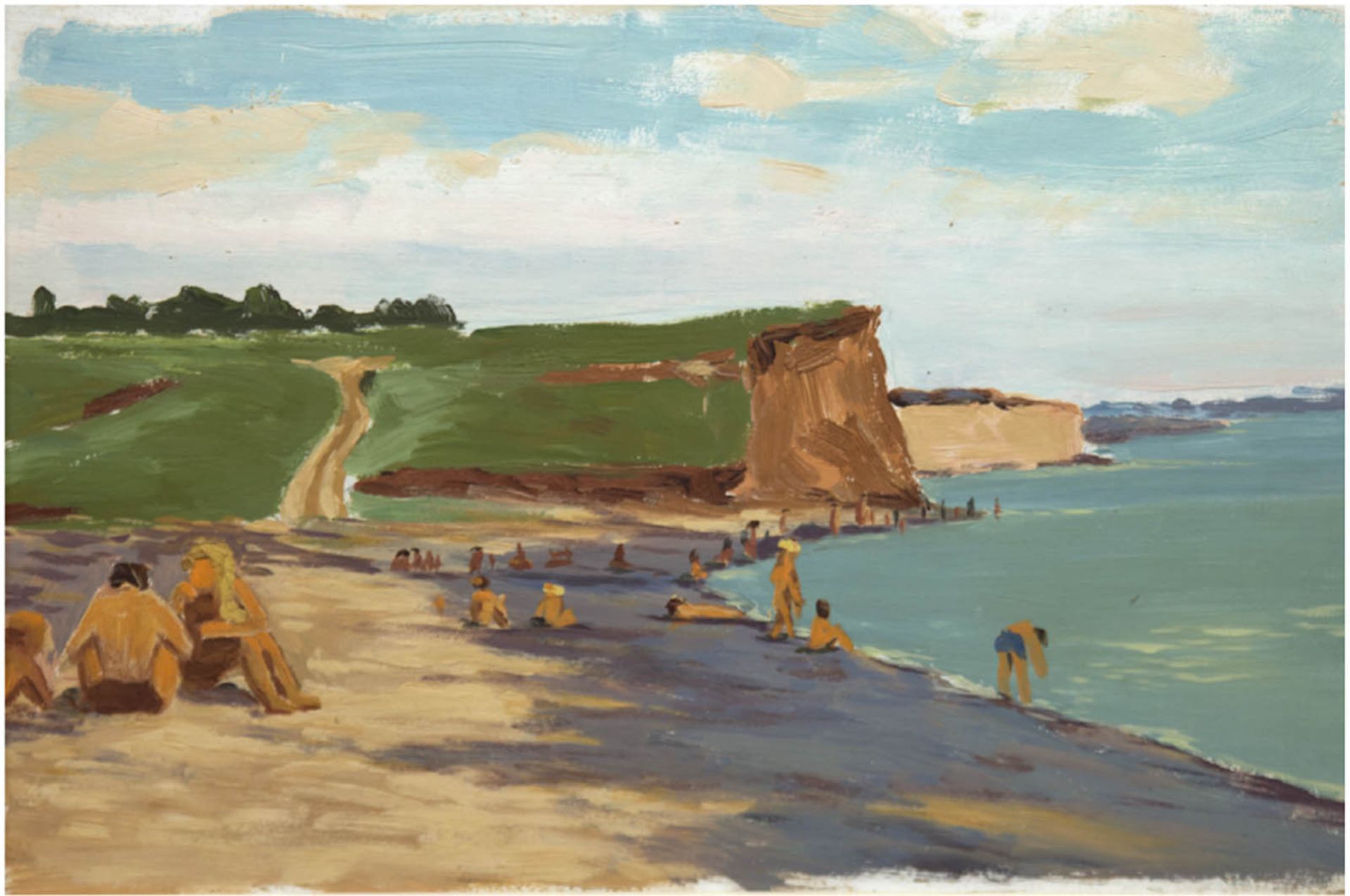 Russischer Maler "Strand an der Steilküste", Öl/Mp., unsign., rücks. dat. Juni '76, 36x50