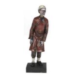 Figur "Asiatischer Reisbauer", Kunstgußmasse, polychrom bemalt, H. 21 cm, auf Holzplinthe, H