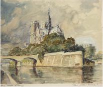 Moeller-Schlünz, Fritz (1900 Schwaan-1990 Lübeck) "Paris- Notre-Dame", Aquarell auf Papier