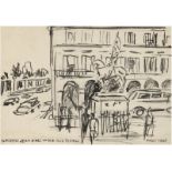 "Goldene Jean d'arc an der Rue Rivoli", Federzeichnung, unsign., dat. 1963 u.r. und bez. u.l.