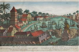 Guckkastenbild, 18. Jh. "Die Stadt Colombo", handkolorierter Kupferstich von Bergmüller, Ran
