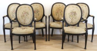 Satz von 6 Armlehnstühlen, England um 1860, Mahagoni, pepolsterter Sitz und ovale Rückenleh