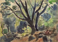 Landschaftsmaler des 20. Jh. "Bäume", Aquarell, unleserlich sign. und dat. 1956 u.r., verso