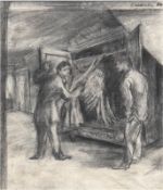 Cremer, Leo (1911-1989) "Zwei Herren vor geöffnetem Kleiderschrank", Kohlezeichnung, signier