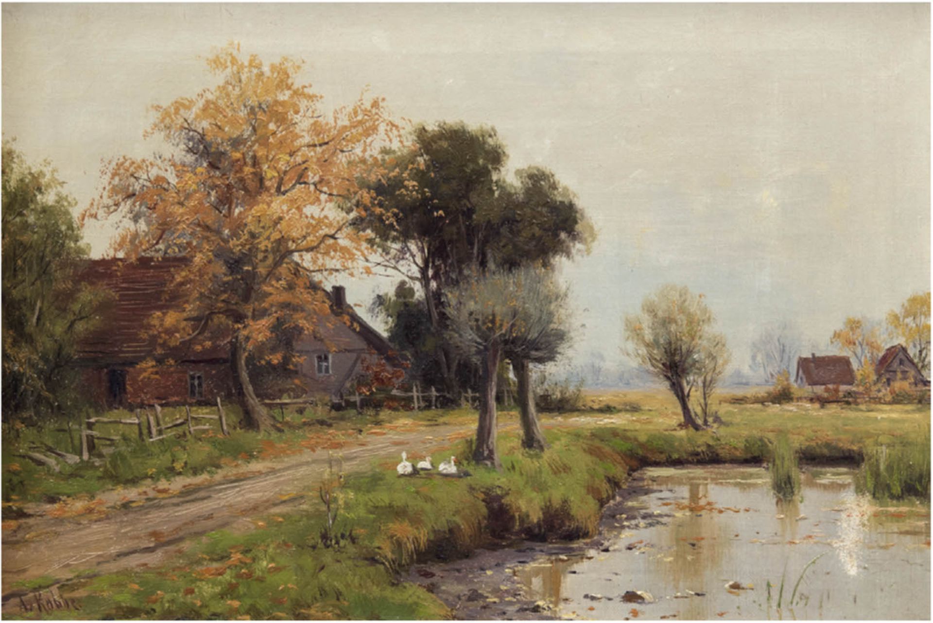 Kobbe, A. "Gehöft am See", Öl/Lw., signiert u.l., 30x45 cm, Rahmen