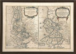 Doppelkarte "Nordfriesland 1651 und Altes Nordfriesland 1240", altkolorierter Kupferstich, Au