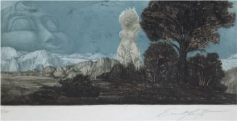 Fuchs, Ernst (1930 Wien-2015 ebenda)"Akt in Landschaft", Farbradierung, handsign. u.r., numme