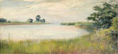 Guillaume, Louis (Schweiz 1865-1942) "Seenlandschaft", Öl/Lw./Mp., sign u.l., 31x62 cm, Rahm