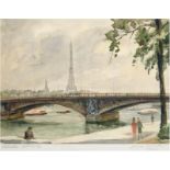 Moeller-Schlünz, Fritz (1900 Schwaan-1990 Lübeck) "Seine Brücke, Paris", Aquarell, auf Pas