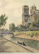 Moeller-Schlünz, Fritz (1900 Schwaan-1990 Lübeck) "Paris, Notre-Dame", Aquarell, auf Passep