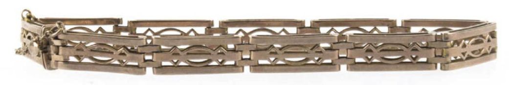 Armband, 585er RG, bestehend aus 11 gedoppelten, rechteckigen Gliedern, ornamental durchbroch