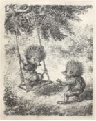 Weber, Andreas Paul (1883/93-1980) "Igel auf der Schaukel", Litho., verso Nachlaßstempel, 36