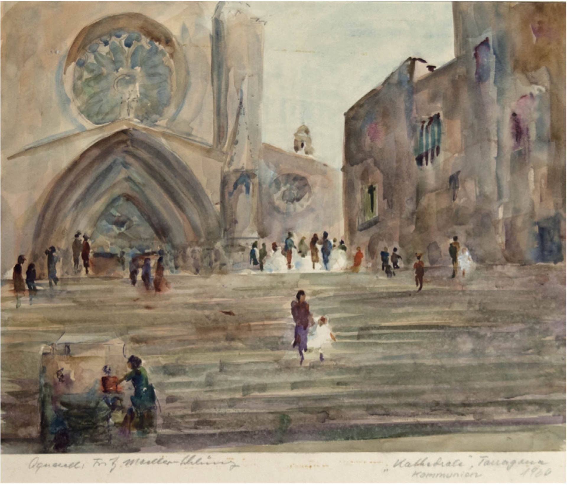 Moeller-Schlünz, Fritz (1900 Schwaan-1990 Lübeck) "Kathedrale, Tarragona", Aquarell, auf Pa
