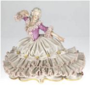 Porzellan-Figur "Tänzerin im Spitzenkleid", polychrom bemalt, unterseitig gemarkt, Gebrauchs