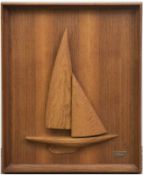 Holzbild "Segelschiff", Teakholz, sign. W. Hesse, 47x39 cm