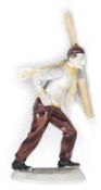 Figur "Skifahrer, seine Ski auf der Schulter tragend", Metzler & Ortloff, Porzellan, polychro