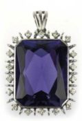 Anhänger mit großem Amethyst ca. 2,3x1,8 cm, 585er WG, Gew. 11,6 g, Brillanten ca. 0,55 ct