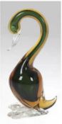 Murano-Figur "Schwan", farblos, grün und gelb, H. 18,5 cm
