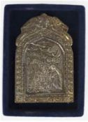 Kleine Ikone, 950er Silber, punziert, reliefierte Heiligendarstellung, 6,2x4 cm, im Samt bezo